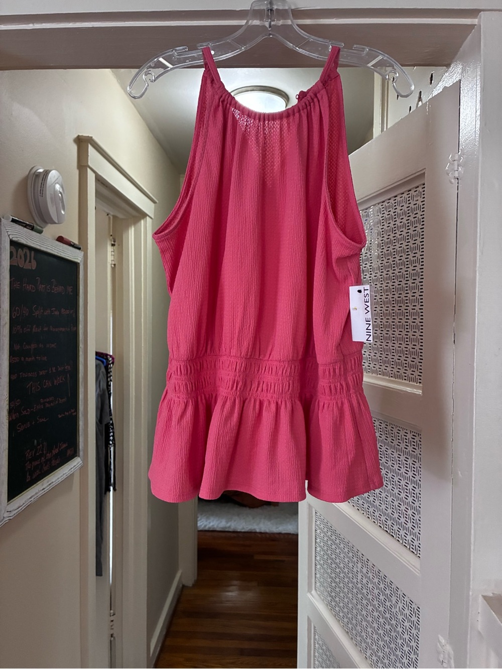 Nine West Pink Ruffle-Hem Smocked Waist Tank Top